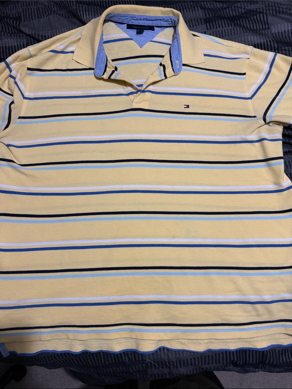 Tommy Hilfiger Yellow Polo with Blue and White Stripes